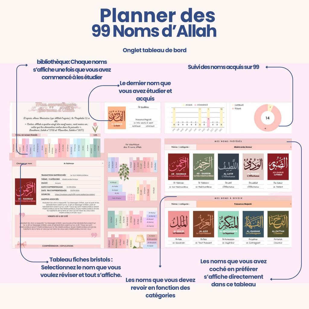 Planner révisions des 99 noms d'Allah